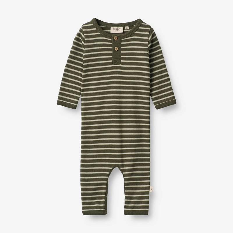 Wheat Main  Sparkedragt Finn | Baby Jumpsuits 4076 dark green stripe