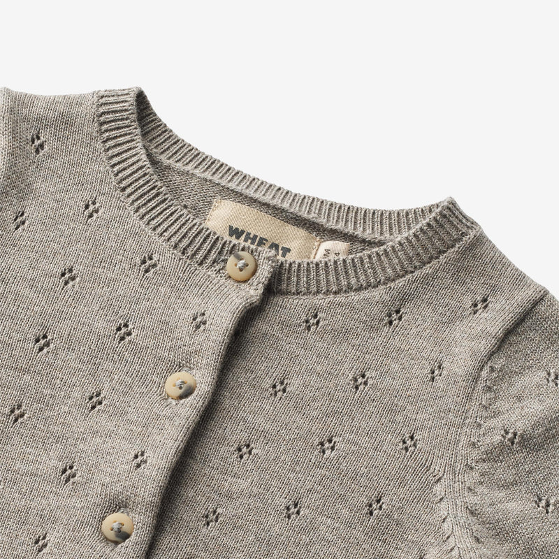 Wheat Main Strik Cardigan Maia | Baby Knitted Tops 3229 warm grey melange