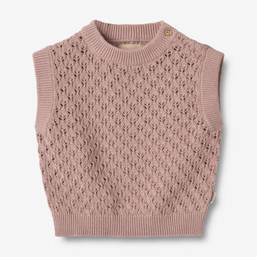 Wheat Main Strik Vest Saga | Baby Knitted Tops 1135 dry rose