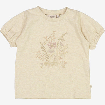 Wheat Main T-Shirt Broderet Blomster Jersey Tops and T-Shirts 9109 buttermilk melange