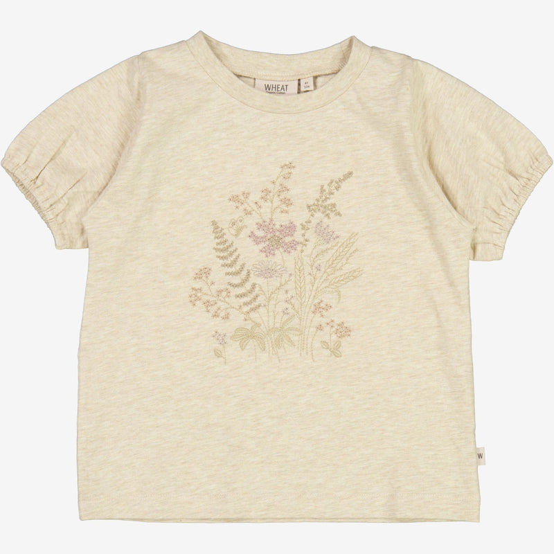 Wheat T-Shirt Broderet Blomster Jersey Tops and T-Shirts 9109 buttermilk melange