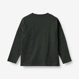 Wheat Main  Langærmert T-Shirt Broderet Dådyr Jersey Tops and T-Shirts 0025 black coal