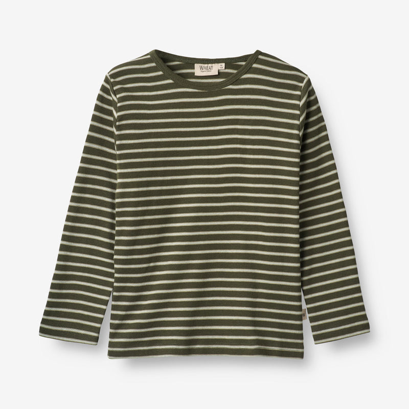 Wheat Main  Langærmet T-shirt Stig Jersey Tops and T-Shirts 4076 dark green stripe