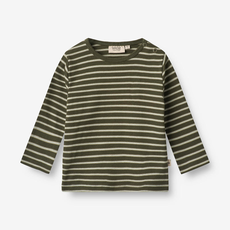 Wheat Main  Langærmet T-shirt Stig | Baby Jersey Tops and T-Shirts 4076 dark green stripe