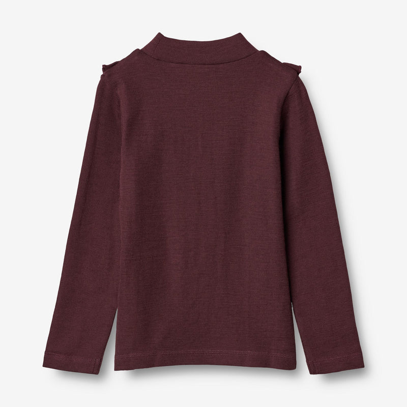 Wheat Wool Langærmet Uld T-shirt med Flæse Jersey Tops and T-Shirts 2118 aubergine