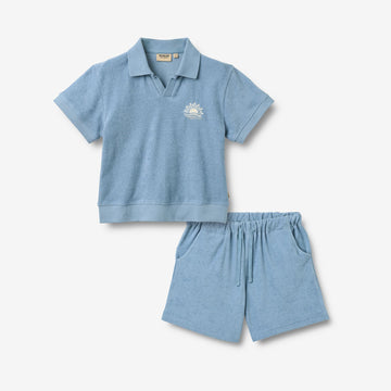 Wheat Main Todelt sæt med Kortærmet Polo og Shorts Set 1260 faded denim