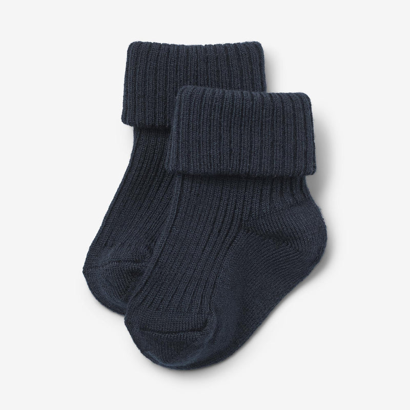 Wheat Main Uld Ribsokker Ziggy Socks/Tights 1432 navy