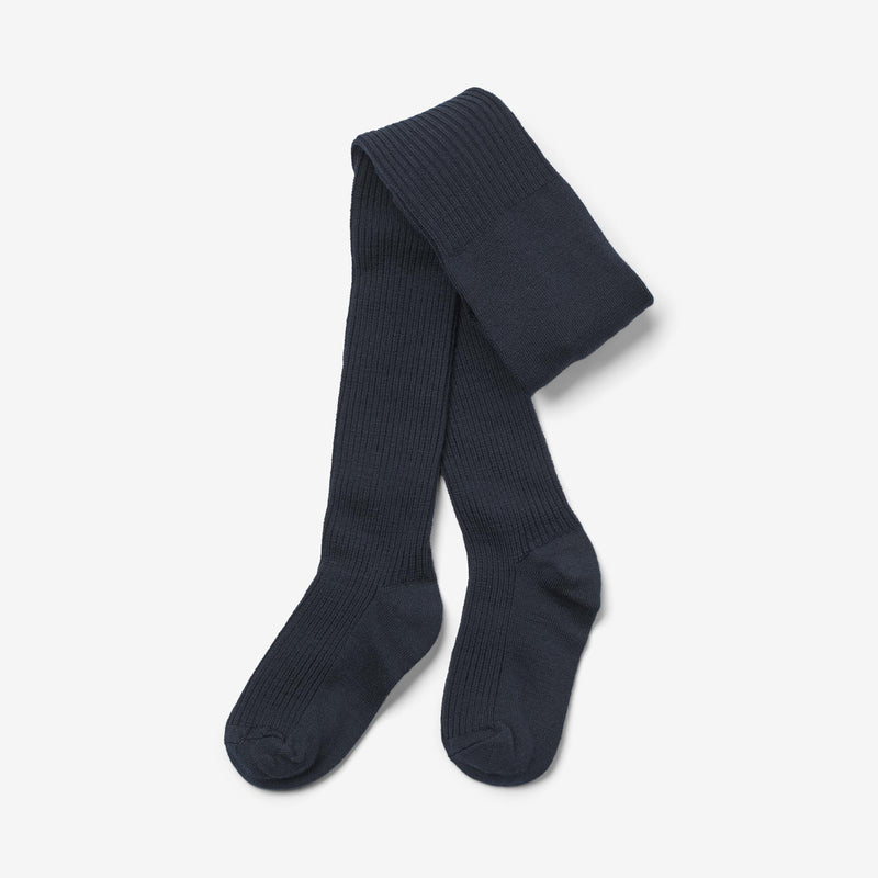 Wheat Main Uld Rib Strømpebukser Robin Socks/Tights 1432 navy