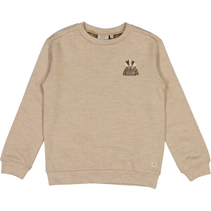 Wheat Main Uld Sweatshirt Broderet Grævling Sweatshirts 3204 khaki melange