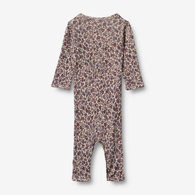 Wheat Wool  Uld Heldragt | Baby Jumpsuits 1493 purple flowers