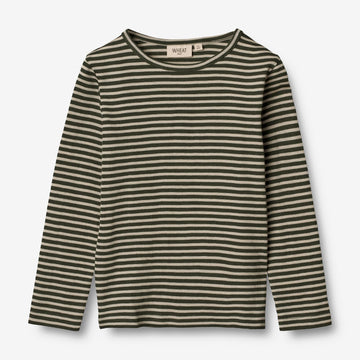 Wheat Wool  Langærmet Uld T-shirt Jersey Tops and T-Shirts 4142 green stripe
