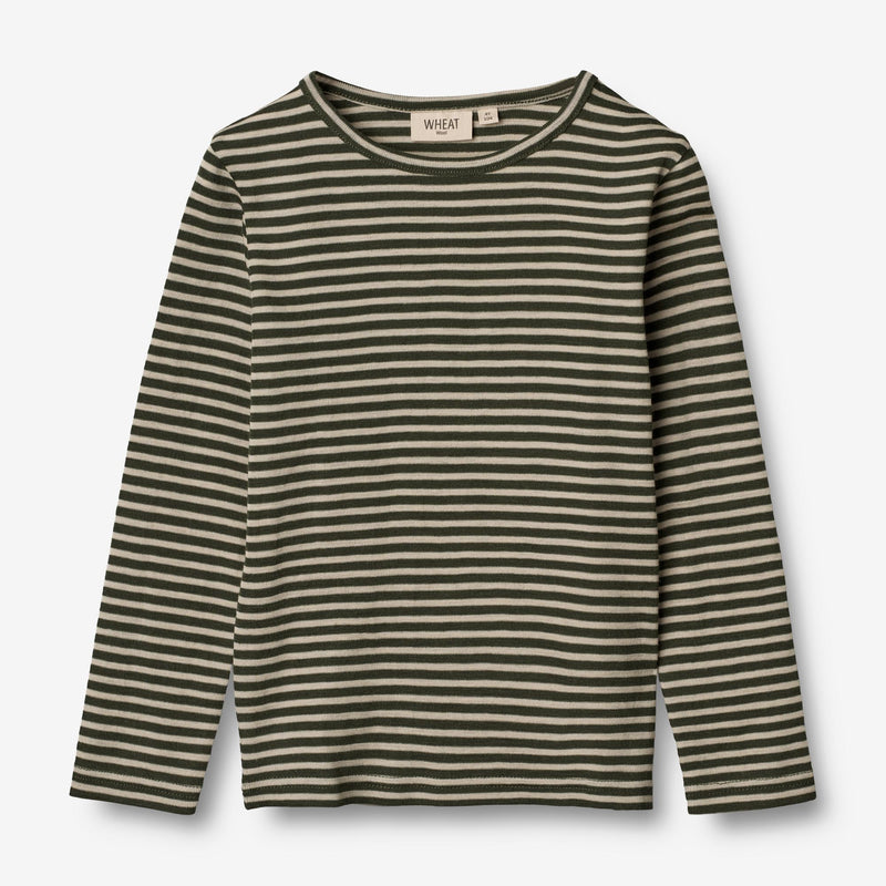 Wheat Wool Langærmet Uld T-shirt Jersey Tops and T-Shirts 4142 green stripe