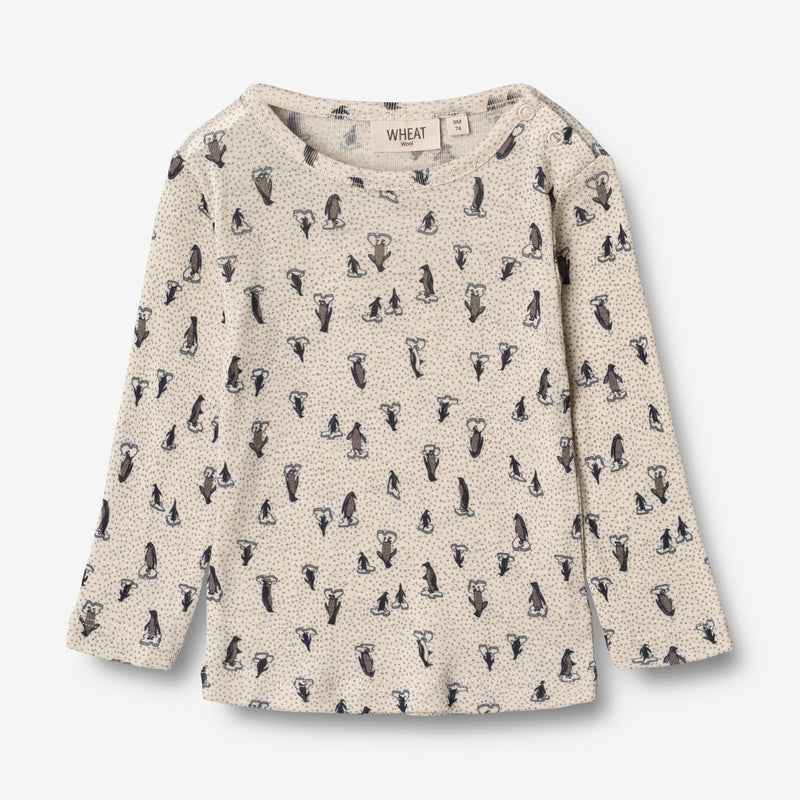 Wheat Wool  Langærmet Uld T-shirt | Baby Jersey Tops and T-Shirts 9512 penguins on ice