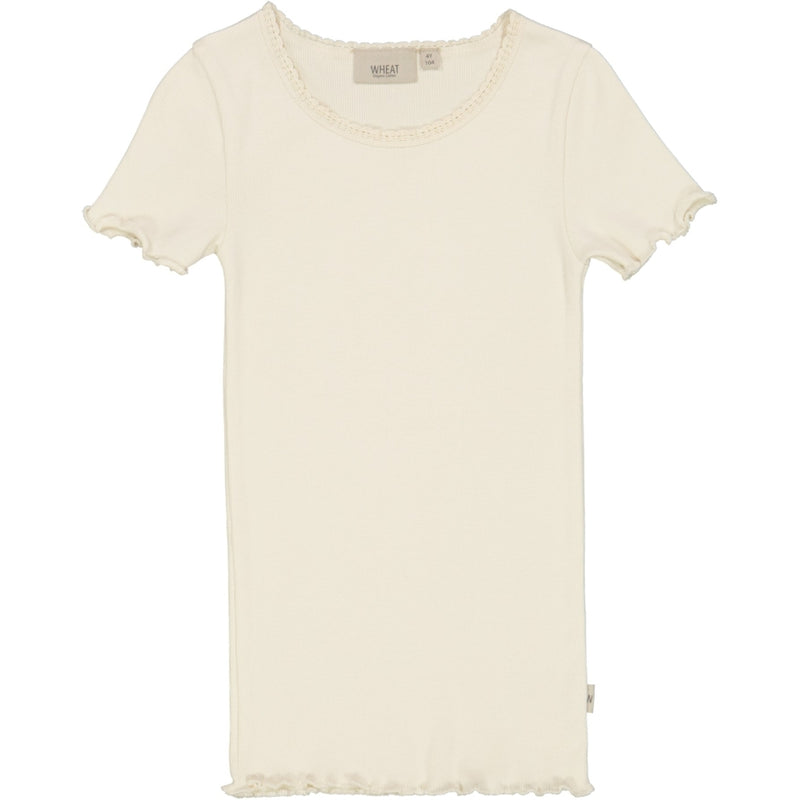 Wheat Kortærmet Blonde Rib T-shirt Jersey Tops and T-Shirts 3129 eggshell 