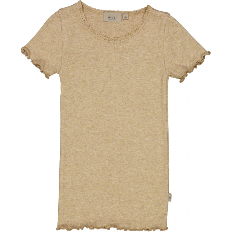 Wheat Kortærmet Blonde Rib T-shirt Jersey Tops and T-Shirts 5410 dark oat melange
