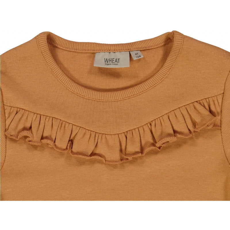 Wheat Kortærmet Rib T-Shirt m. Flæse Jersey Tops and T-Shirts 3351 sandstone