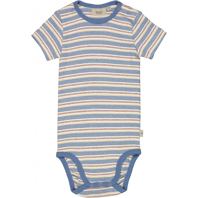 Wheat Main Kortærmet Stribet Body Underwear/Bodies 9087 bluefin multi stripe