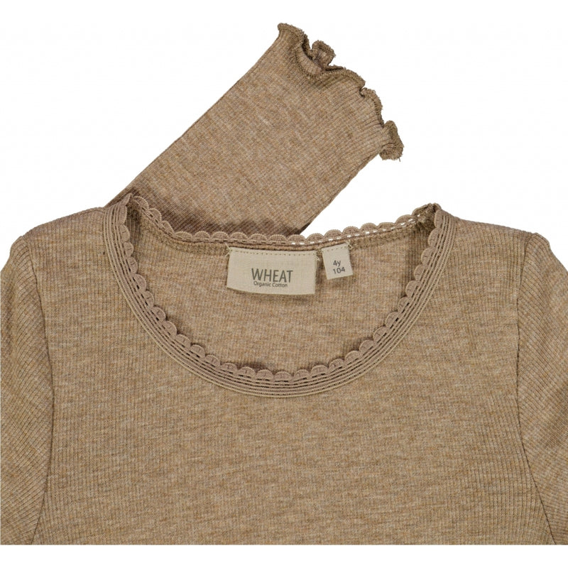Wheat Langærmet Blonde Rib T-shirt Jersey Tops and T-Shirts 3204 khaki melange