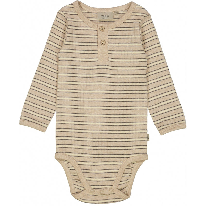 Wheat Main Langærmet Body m. Knapper Underwear/Bodies 5414 oat melange stripe