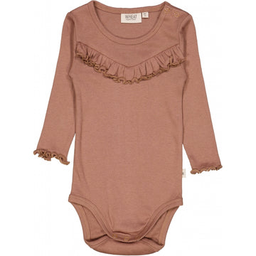 Wheat Main Langærmet Flæse Rib Body Underwear/Bodies 2102 vintage rose