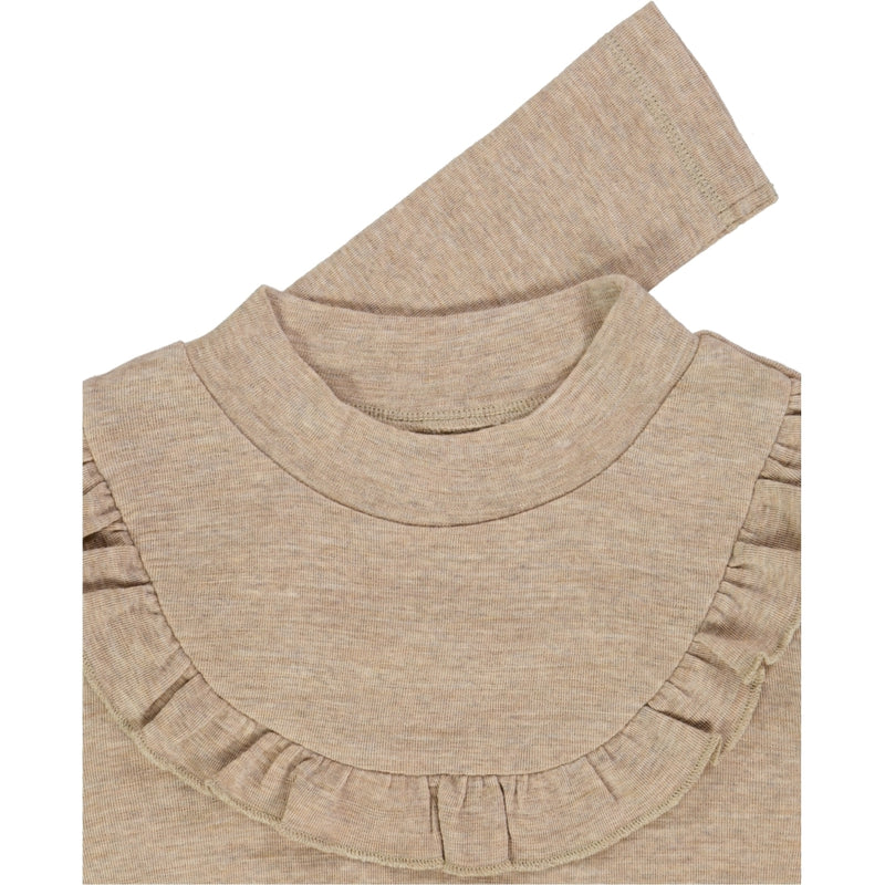 Wheat Wool Langærmet Flæse T-shirt Uld Jersey Tops and T-Shirts 3204 khaki melange