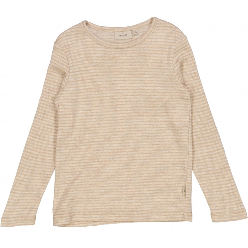 Wheat Wool Langærmet Uld T-shirt Jersey Tops and T-Shirts 3206 khaki stripe