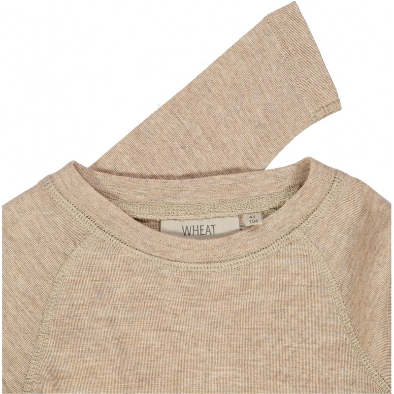 Wheat Wool Langærmet Uld T-shirt Jersey Tops and T-Shirts 3204 khaki melange