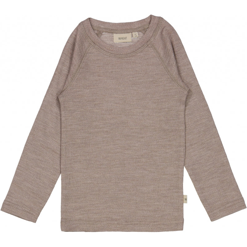 Wheat Wool Langærmet Uld T-shirt Jersey Tops and T-Shirts 3211 grey khaki melange