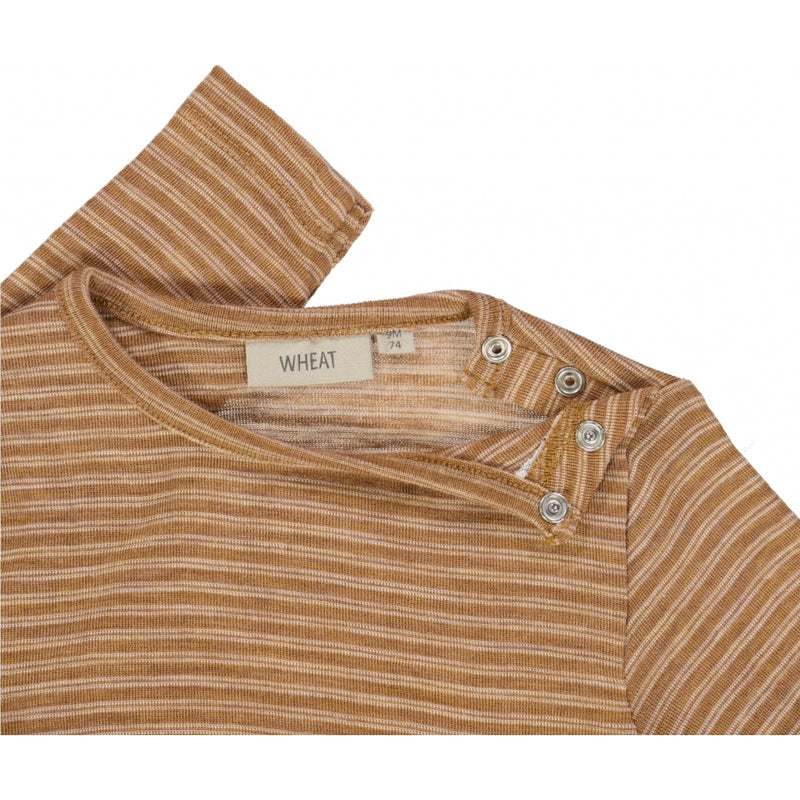 Wheat Wool Langærmet Uld T-shirt Jersey Tops and T-Shirts 3515 clay melange wool stripe