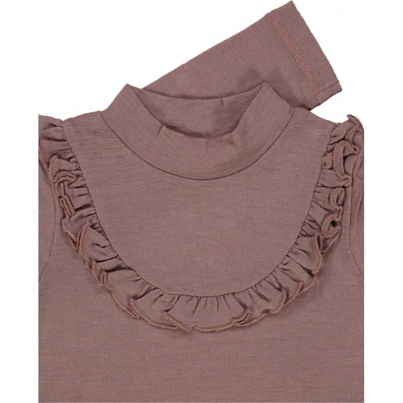 Wheat Wool Langærmet Uld T-shirt med Flæse Jersey Tops and T-Shirts 1239 dusty lilac