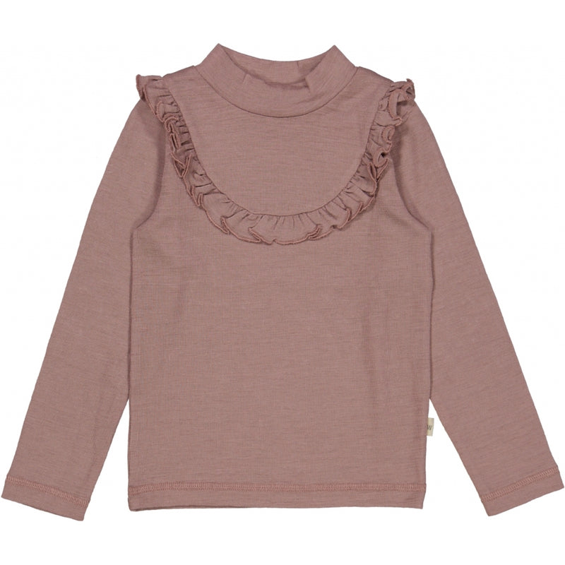 Wheat Wool Langærmet Uld T-shirt med Flæse Jersey Tops and T-Shirts 1239 dusty lilac