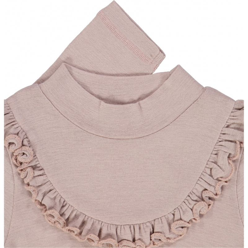 Wheat Wool Langærmet Uld T-shirt med Flæse Jersey Tops and T-Shirts 2086 dark powder 