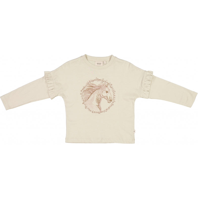 Wheat Main T-Shirt Broderet Hest Jersey Tops and T-Shirts 3140 fossil