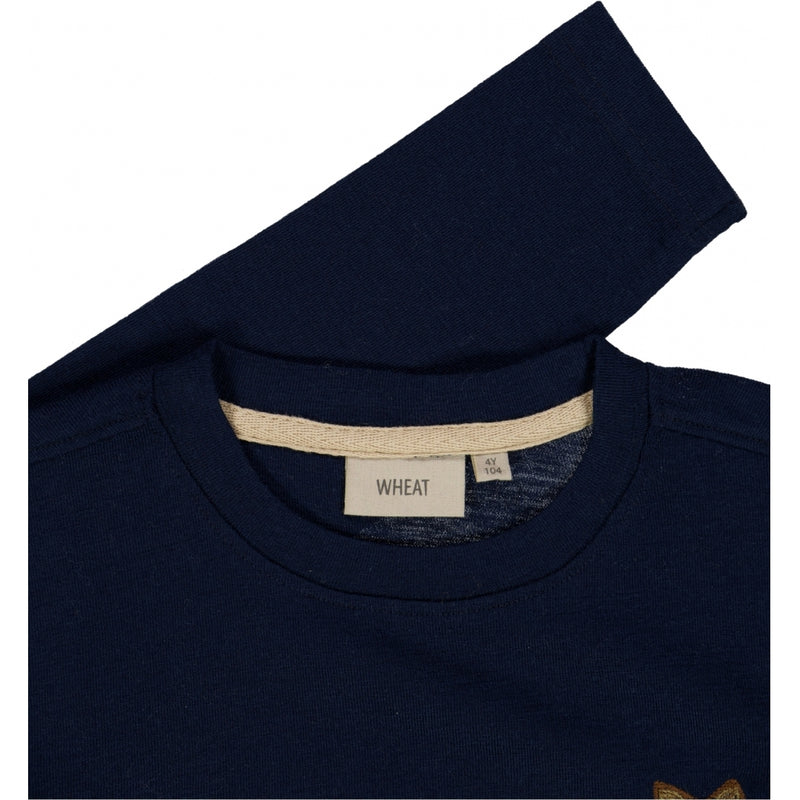 Wheat Uld T-shirt m. Broderet Ræv Jersey Tops and T-Shirts 1432 navy 